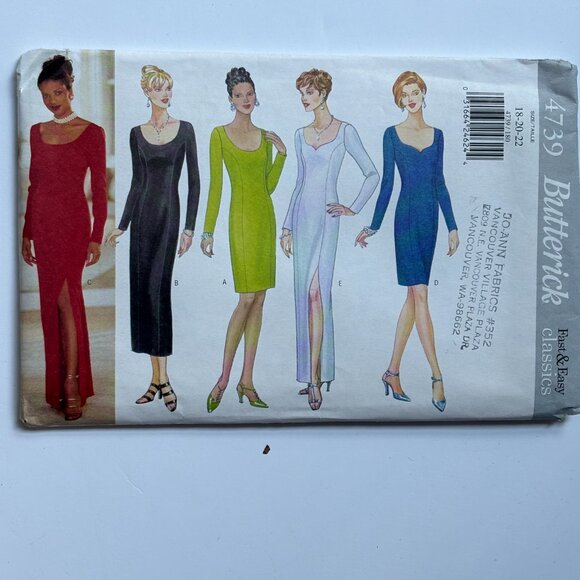 Butterick 4739 straight lined dress with neckline and hem options, long sleeves - Picture 3 of 3